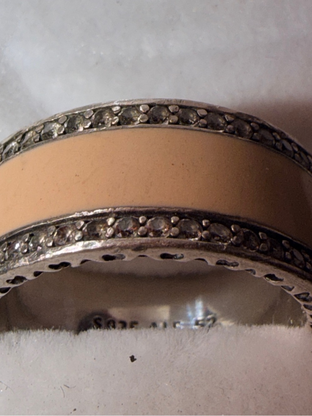 Pandora Sterling Silver Enamel and Pavé Ring missing one stone Sz 6